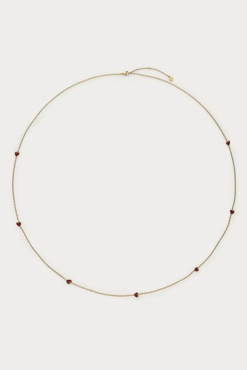 Lange minimalistische ketting met rode hartjes