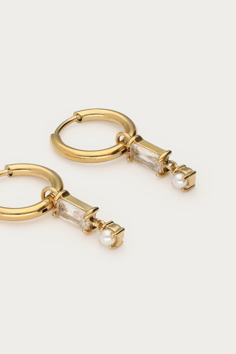 Earring mini hoop square strass pearl