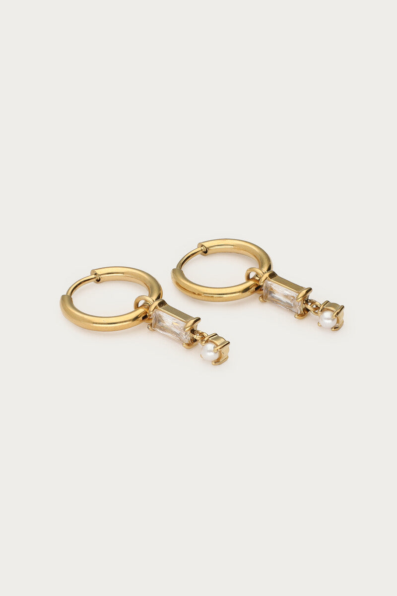 Earring mini hoop square strass pearl