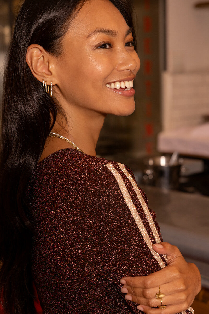 Earring square strass hoop midi