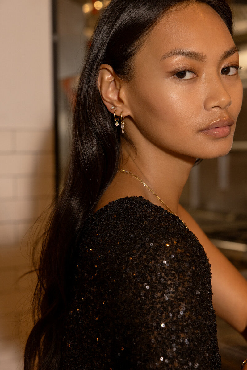 Earring mini hoop triple strass