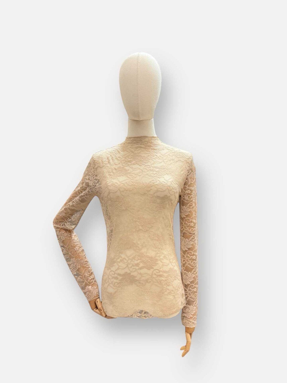 kanten shirt met lange mouwen nude